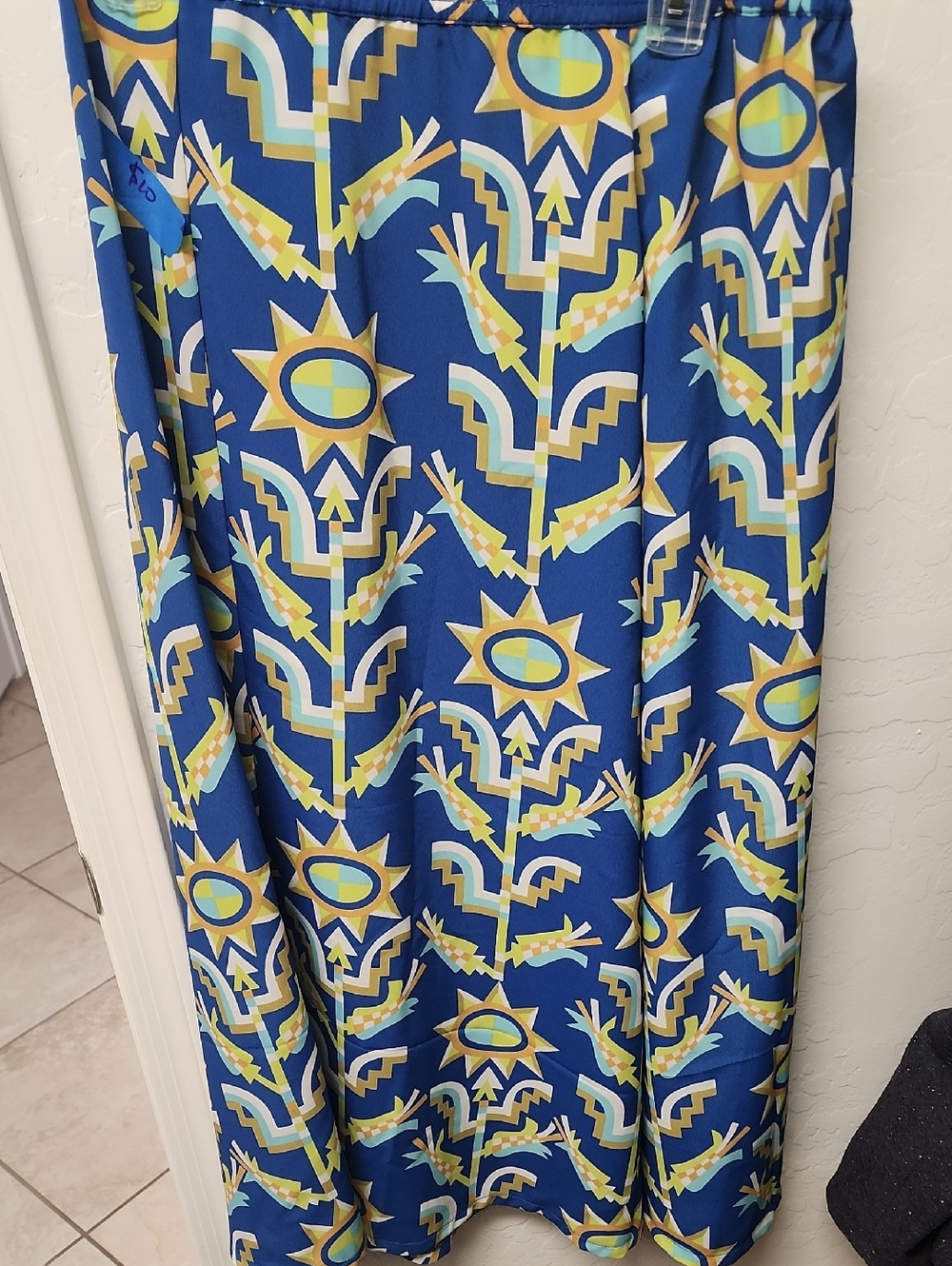 Bob Mackie Royal Blue Geometric Floral Maxi Skirt